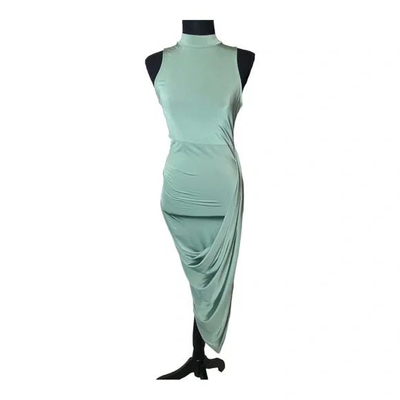 K Too Mockneck Asymmetric Hem Dress - Seafoam Green, Size M - Picture 4 of 6